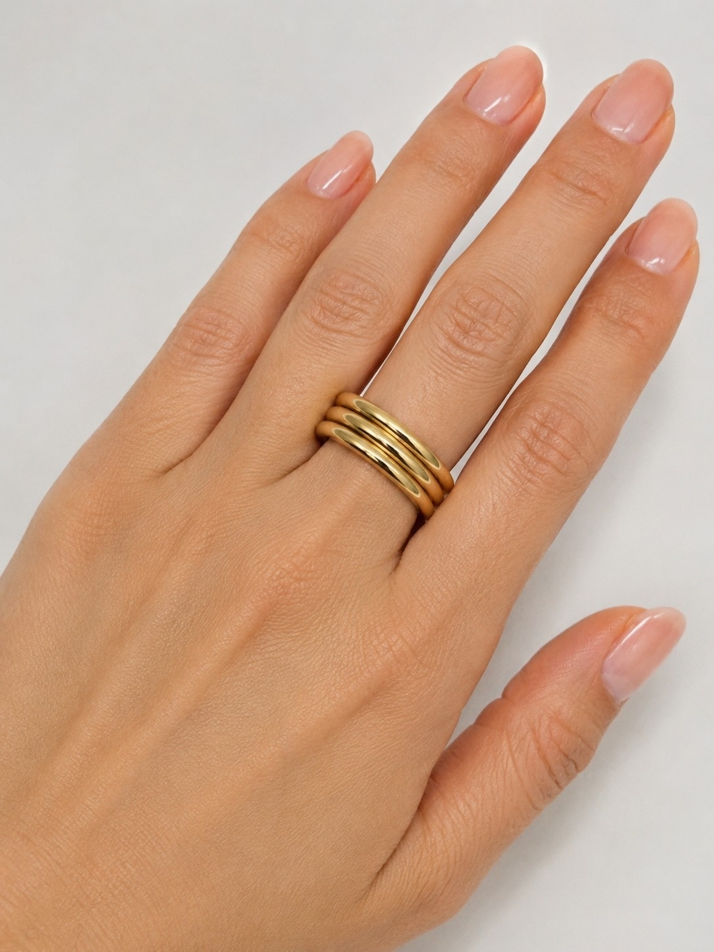 Gold Triple Stacked Dome Ring Size 7 - Women's Jewelry